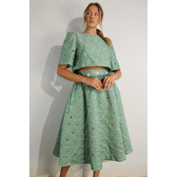 Flower Embossed Crop Top & Skirt Set