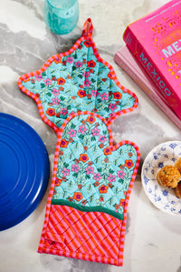 Turquoise Pot Holder & Oven Mitt
