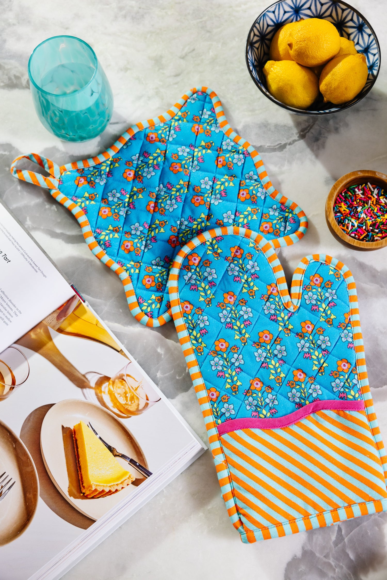 Blue Pot Holder & Oven Mitt