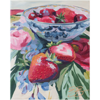 Strawberries on Floral Fabric – Canvas (Various Sizes)