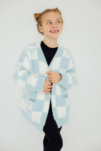 Light Blue Checker Bow Cozy Cardigan