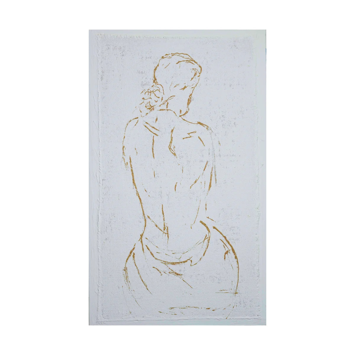 Hand-Painted Contour Figurative Art in White & Gold