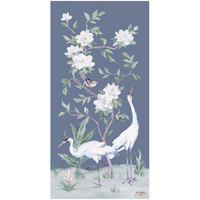 Cranes and Gardenias – Dark Blue Chinoiserie Fine Art Paper Print (Various Sizes)