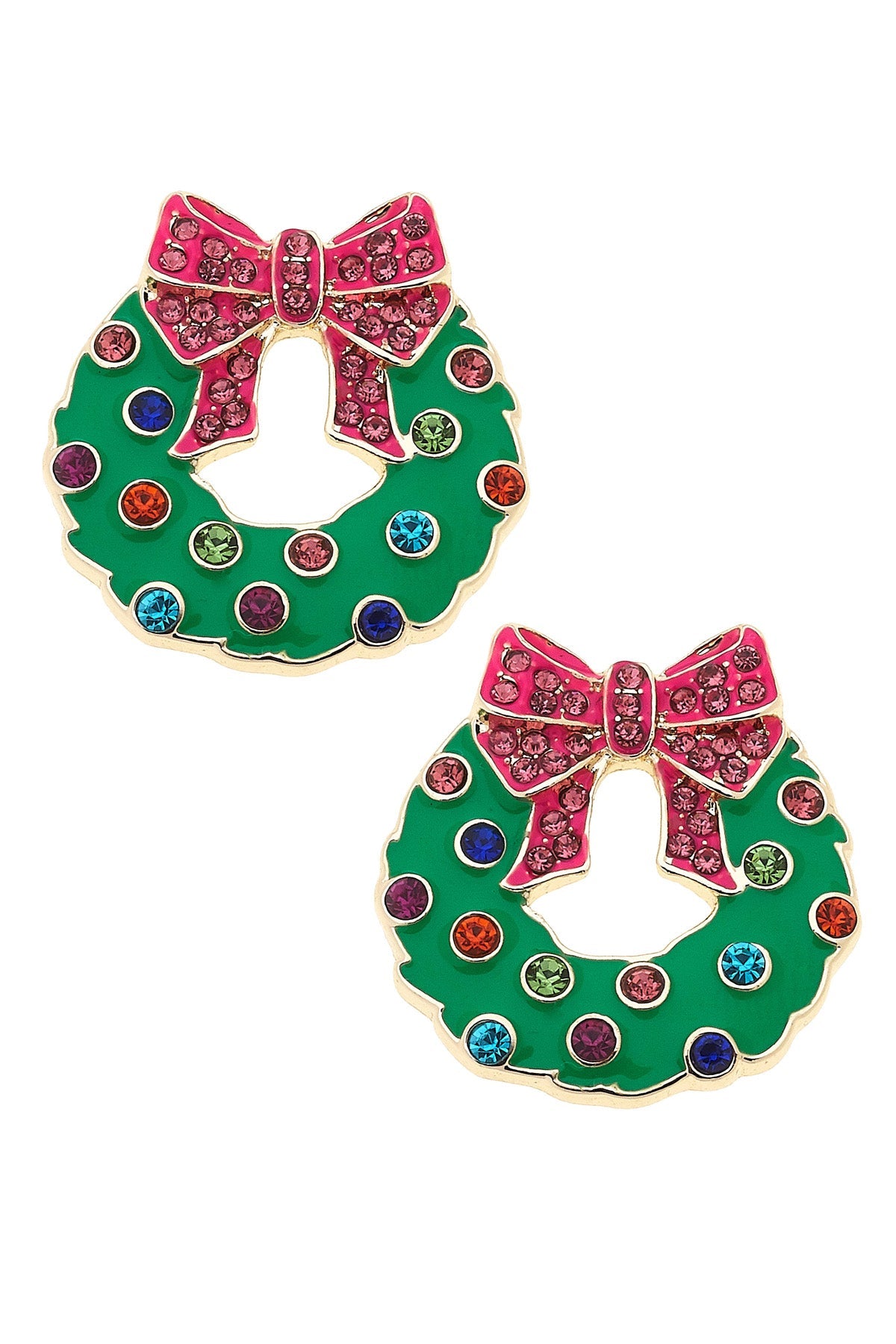 Bejeweled Christmas Wreath Earrings in Green
