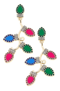 Rhinestone Embellished Enamel Christmas Lights Earrings in Green/Pink/Blue