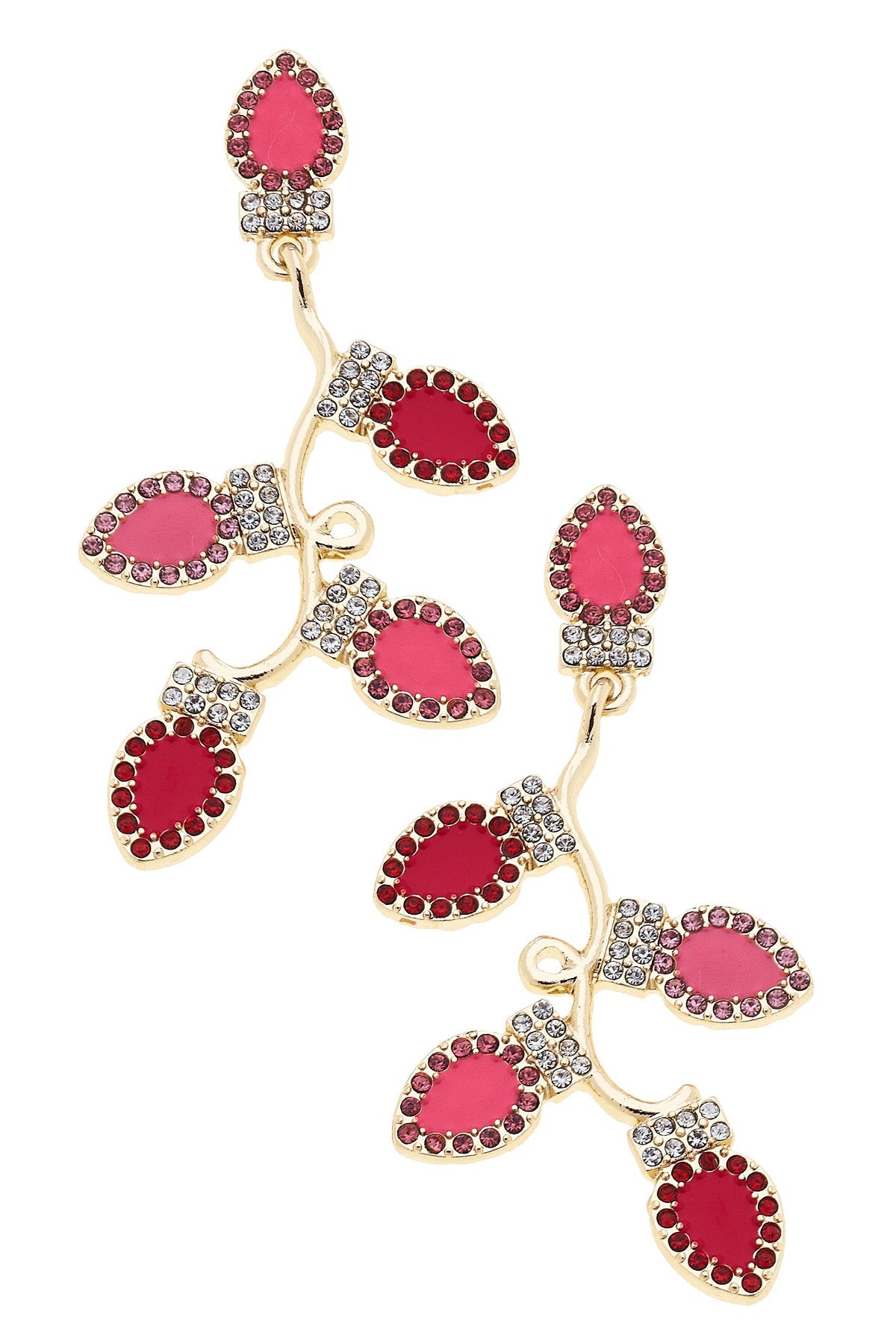 Rhinestone Embellished Enamel Christmas Lights Earrings in Pink & Red