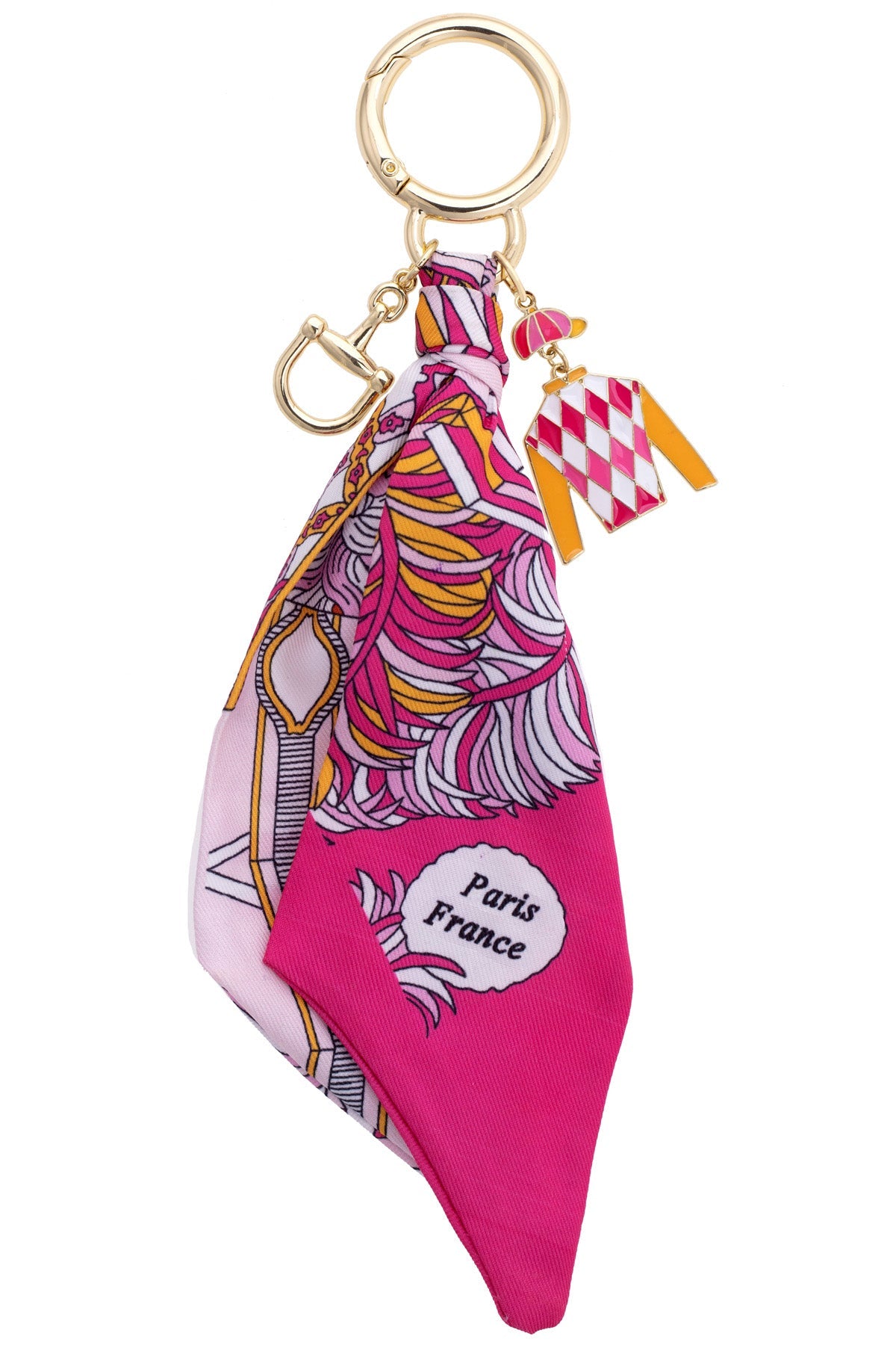 Fiona Jockey Silk Twilly Bag Charm in Pink & Orange