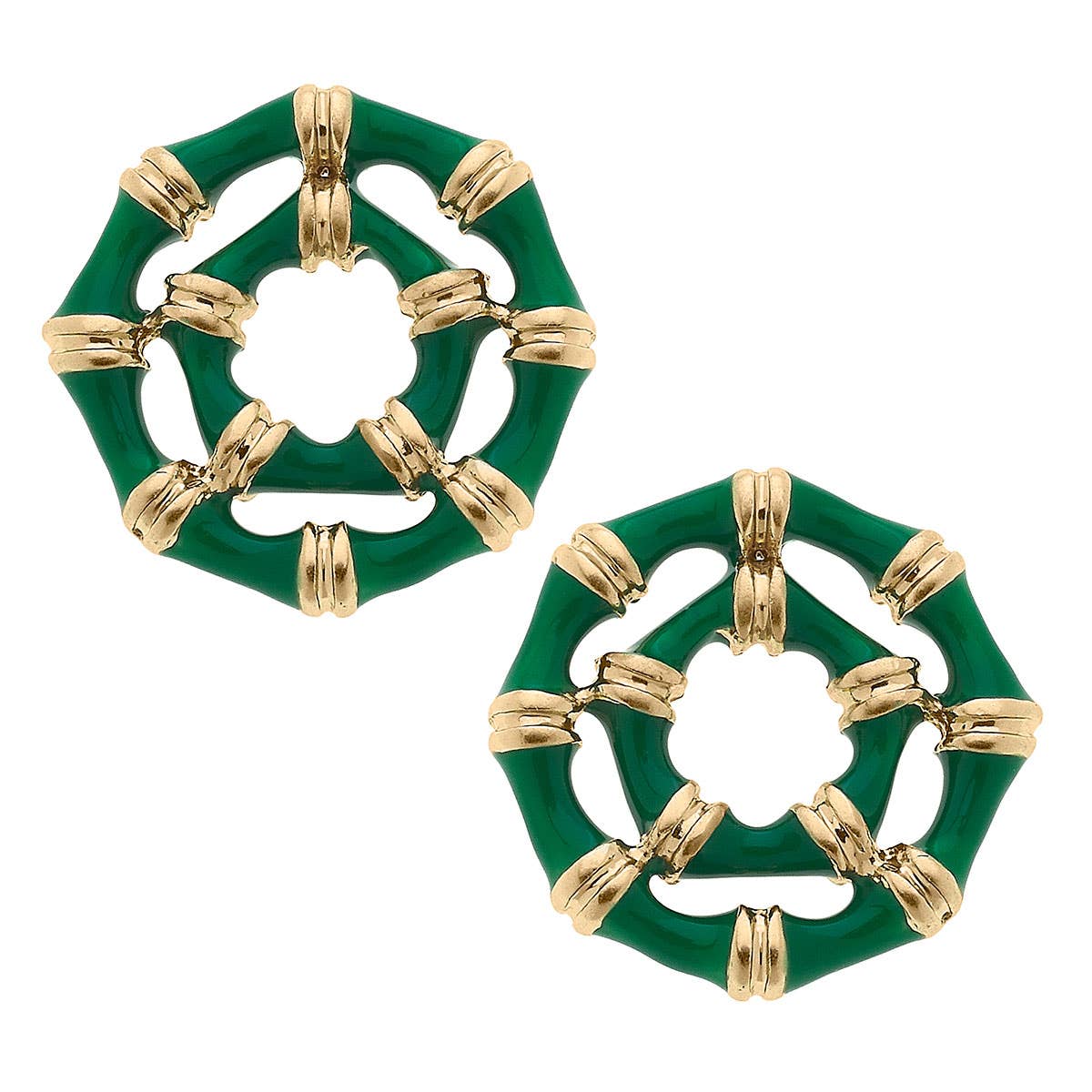 Green Bamboo Stud Earrings