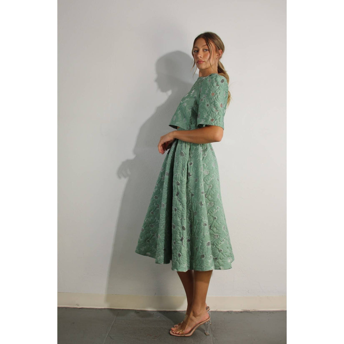 Flower Embossed Crop Top & Skirt Set