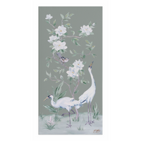 Cranes and Gardenias, a Green Chinoiserie Canvas Wrap