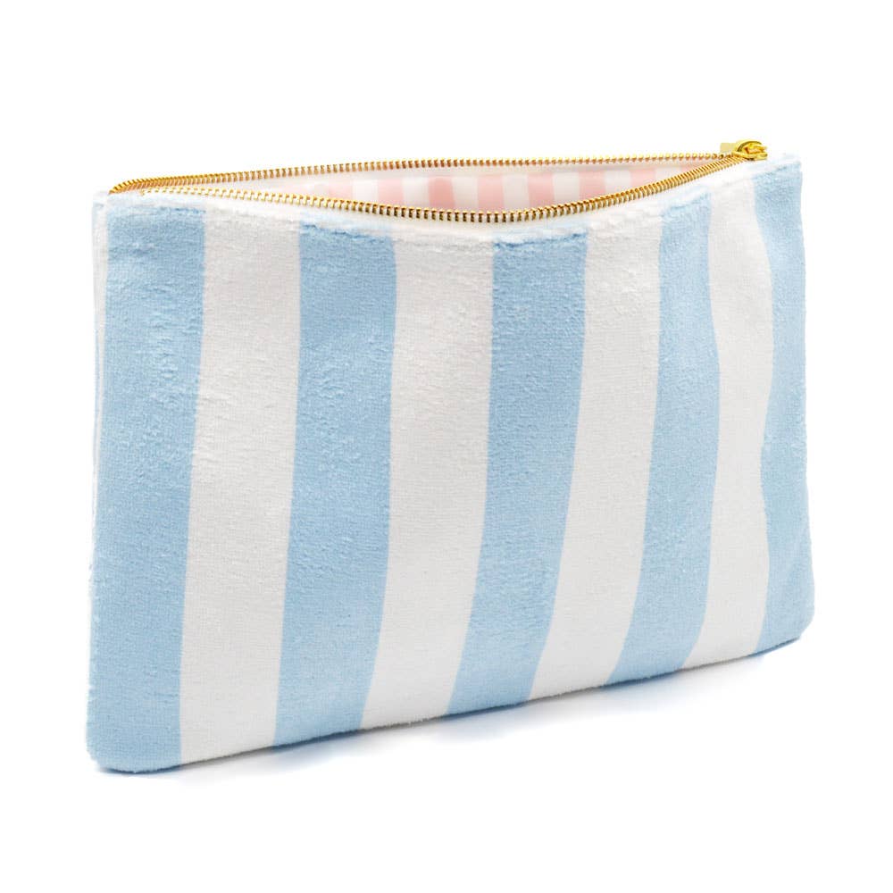 Blue Stripe Terry Flat Pouch - Large