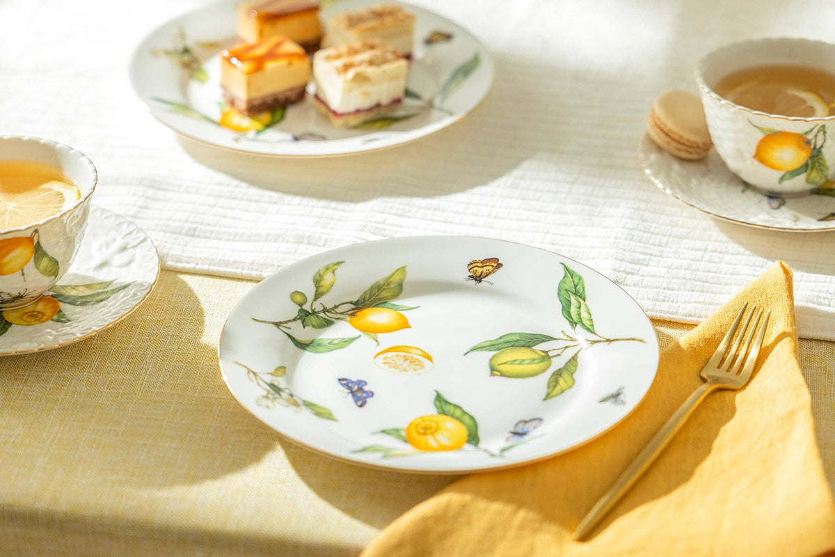 Lemon Butterfly Porcelain Dessert Plate – 8"