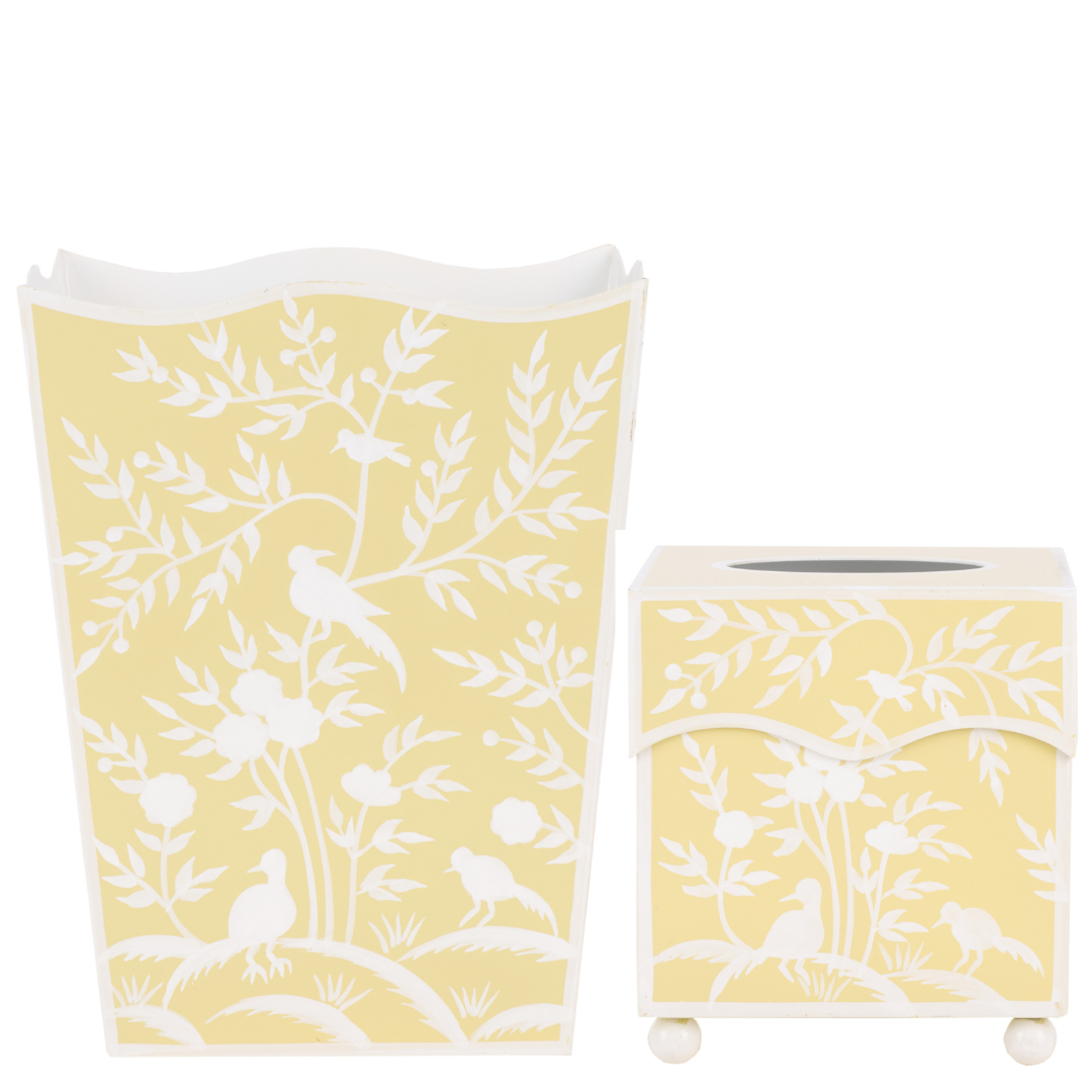 Yellow Bird & Vine Wastepaper Basket & Tissue