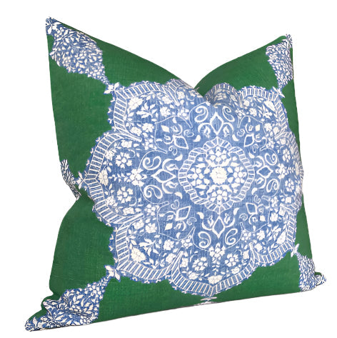 Medallion Pillow Cover in Blue and Green