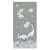 Cranes and Gardenias, a Green Chinoiserie Canvas Wrap