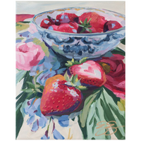 Strawberries on Floral Fabric – Canvas (Various Sizes)