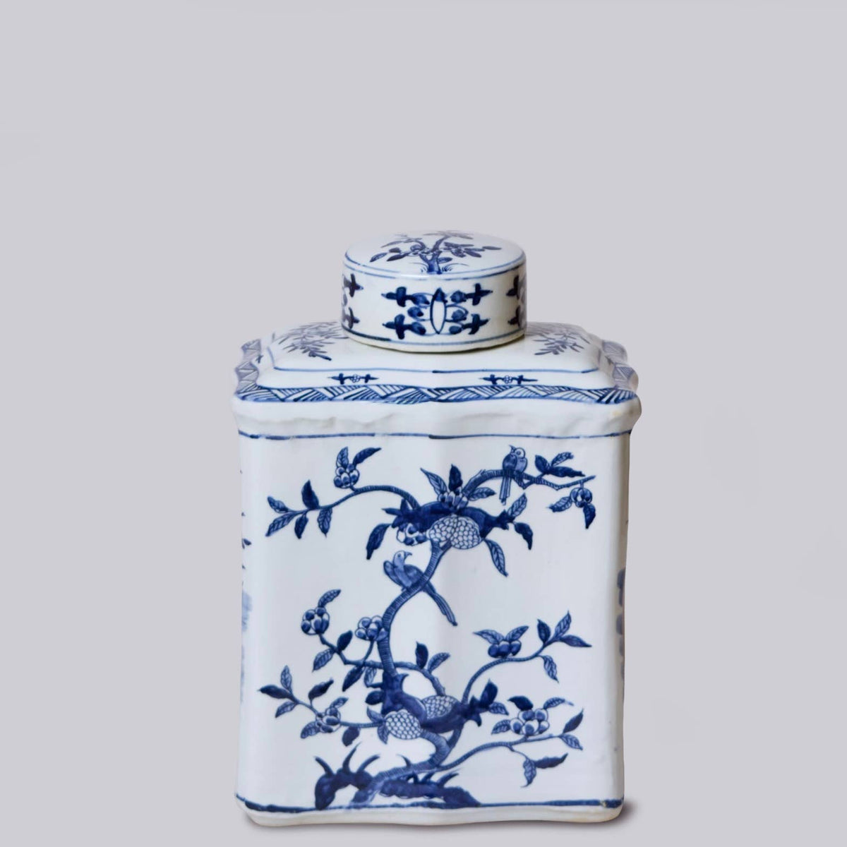 Bird and Flower Blue and White Porcelain Caddy Jar