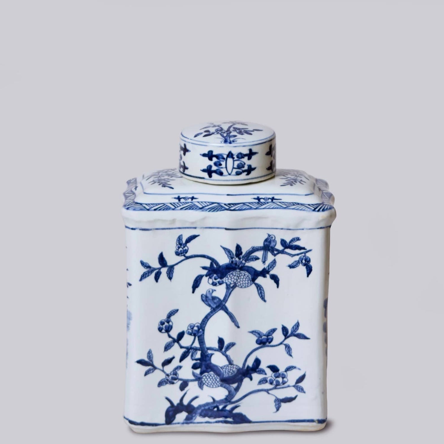 Bird and Flower Blue and White Porcelain Caddy Jar