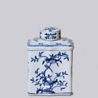 Bird and Flower Blue and White Porcelain Caddy Jar