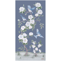 Bluebirds and Peonies – Dark Blue Chinoiserie Fine Art Paper Print (Various Sizes)