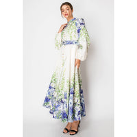 Long Puff Sleeve Floral Print Maxi Dress