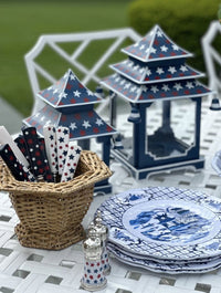 Navy with Red & White Star Pagoda Lantern (Various Sizes)