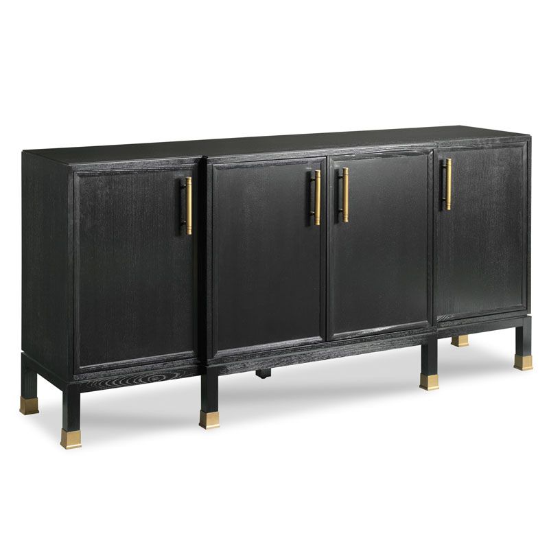 Four-Door Sideboard in Black Finish with Brass Hardware