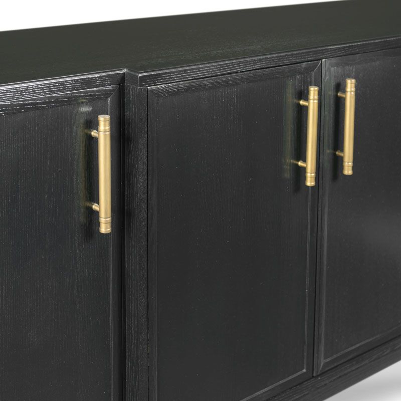 Four-Door Sideboard in Black Finish with Brass Hardware