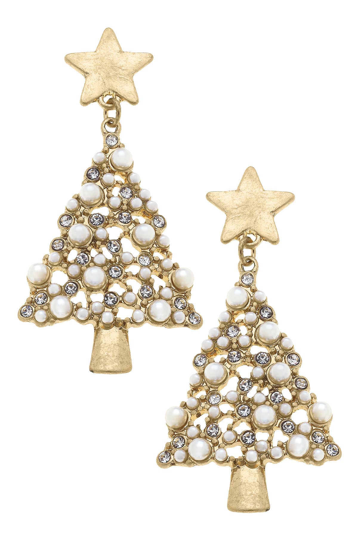 Pearl Studded Christmas Tree Earrings