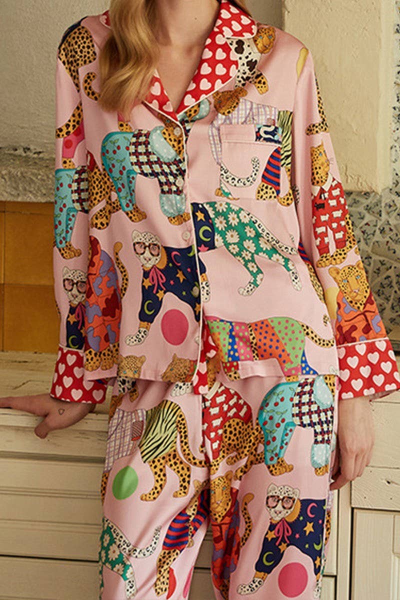 Cheetah Party Vibrant PJ Set – Pink Multi