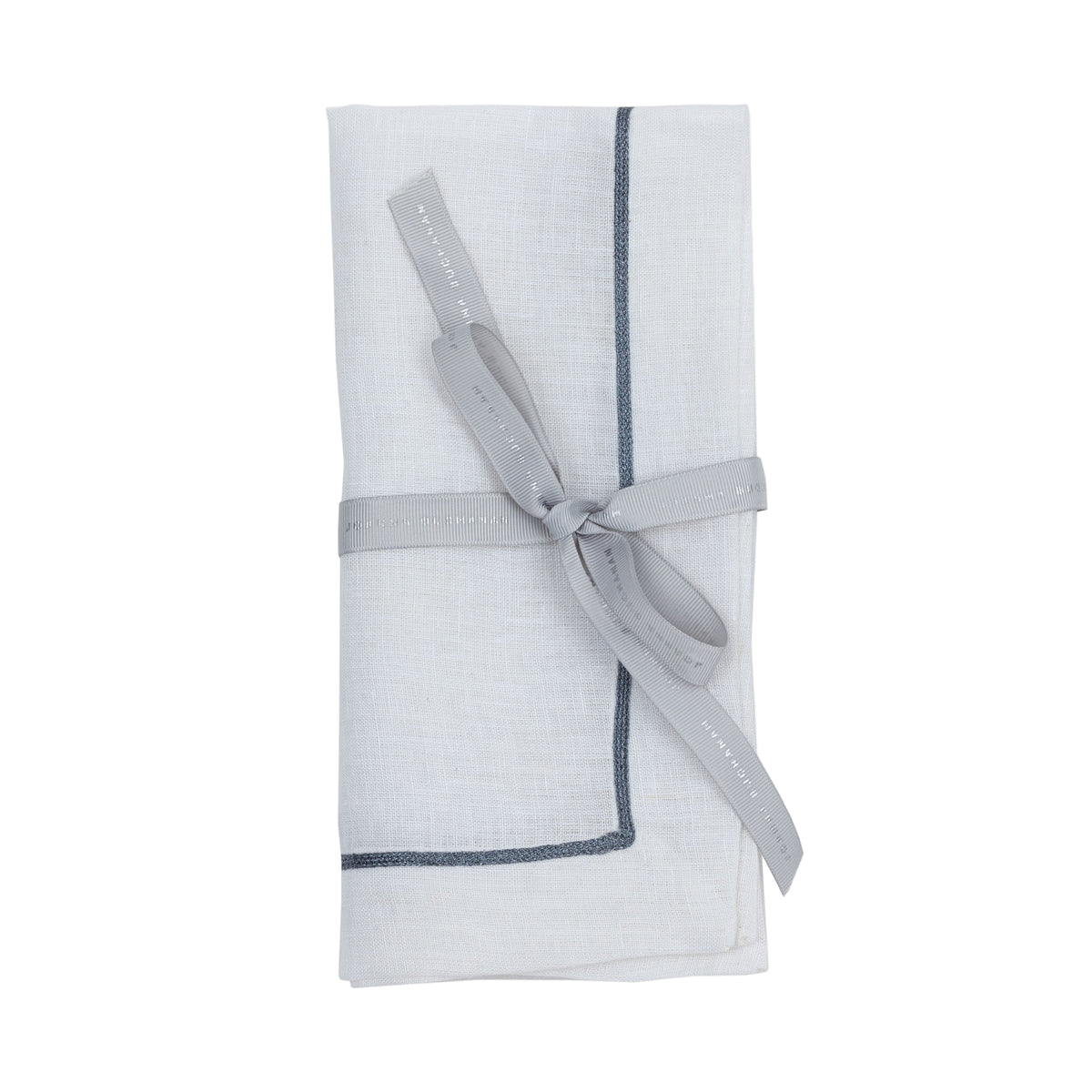 Gunmetal Trim Linen Dinner Napkins – White (Set of 2)