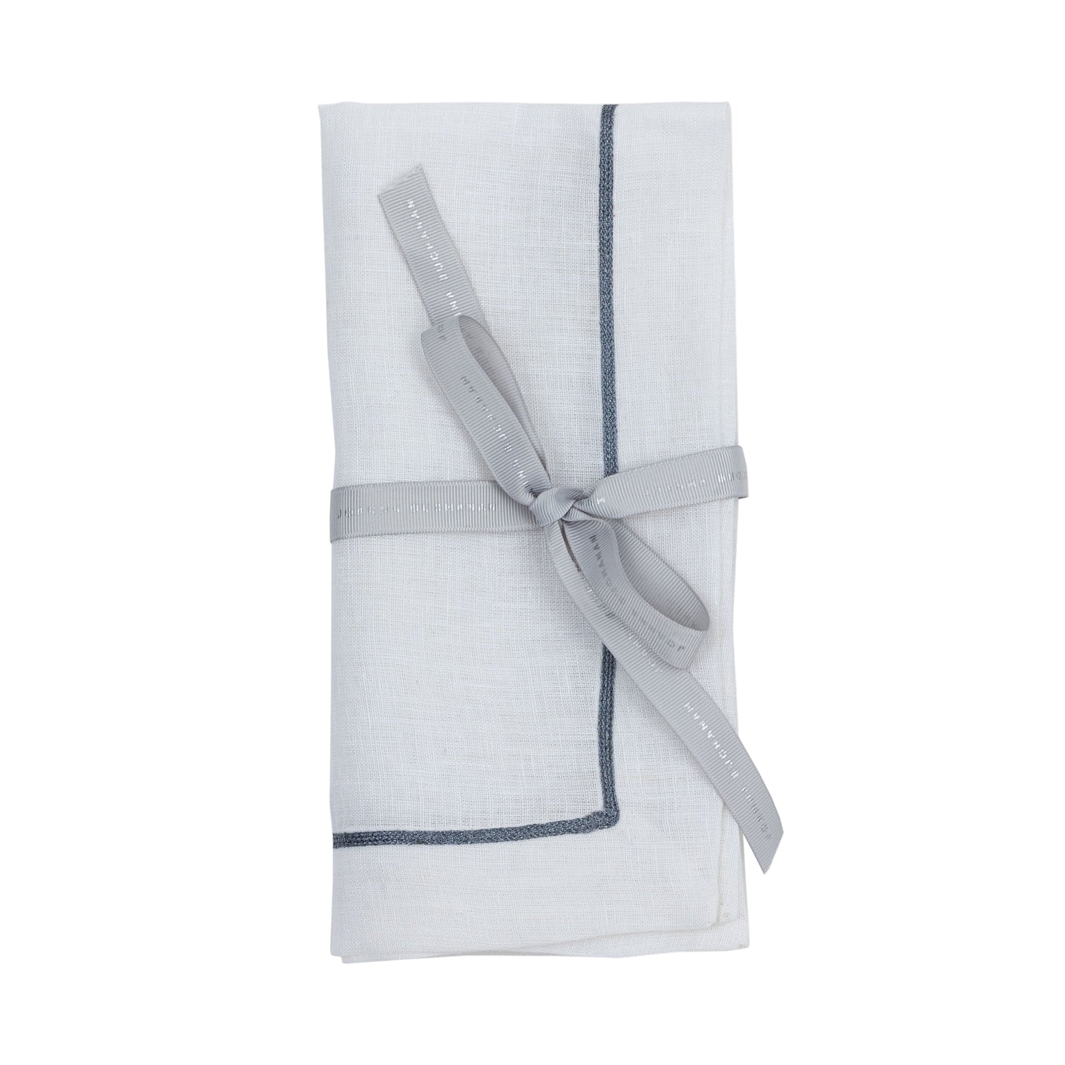 Gunmetal Trim Linen Dinner Napkins – White (Set of 2)