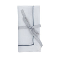 Gunmetal Trim Linen Dinner Napkins – White (Set of 2)