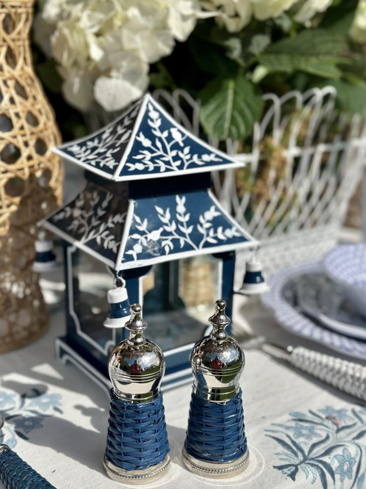 Navy & White Chinoiserie Pagoda Lantern (Various Sizes)