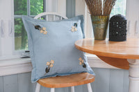 Estella Pillow – Blue Embroidered Floral Pillow Cover (20x20)