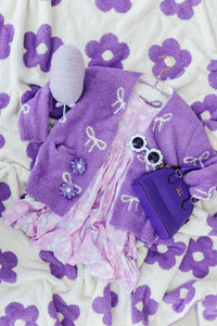 Lilac/Coconut Bow Cozy Cardigan
