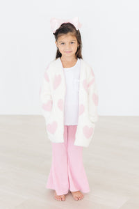 Coconut/Light Pink Heart Cozy Cardigan
