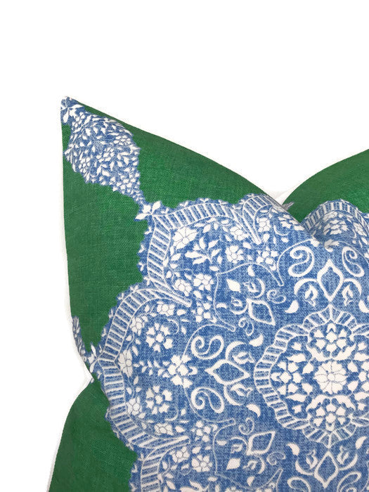 Medallion Pillow Cover in Blue and Green