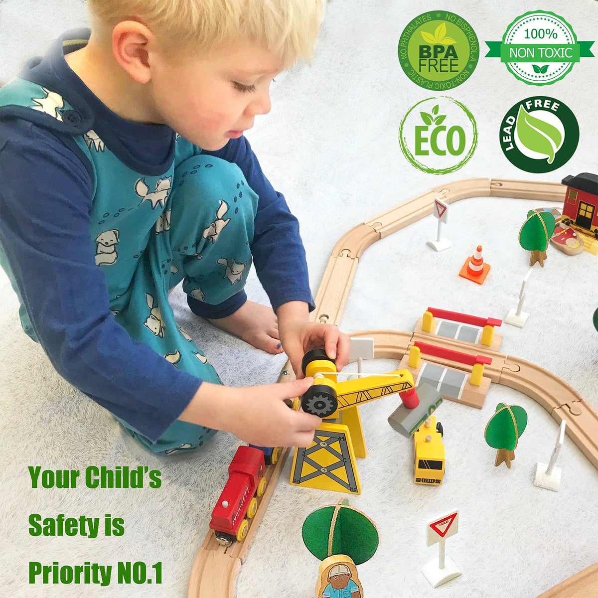 Wooden Track Trains 55 Pcs