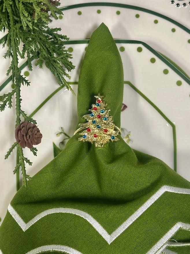 Red & Blue Light Christmas Tree Set of 4 Napkin Ring