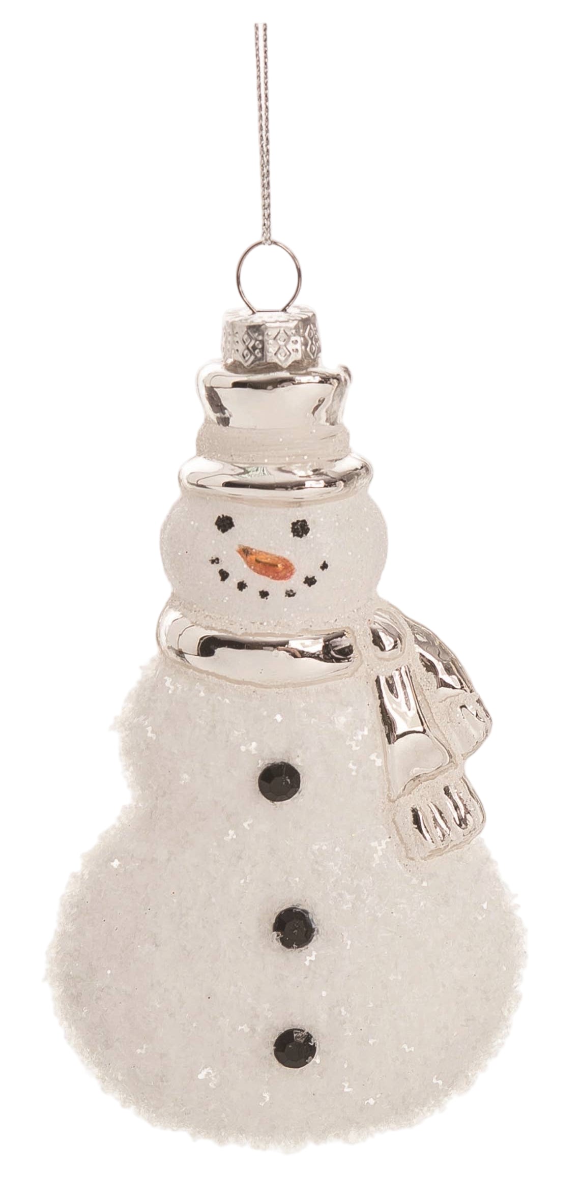 Silver & White Snowman Glass Ornament