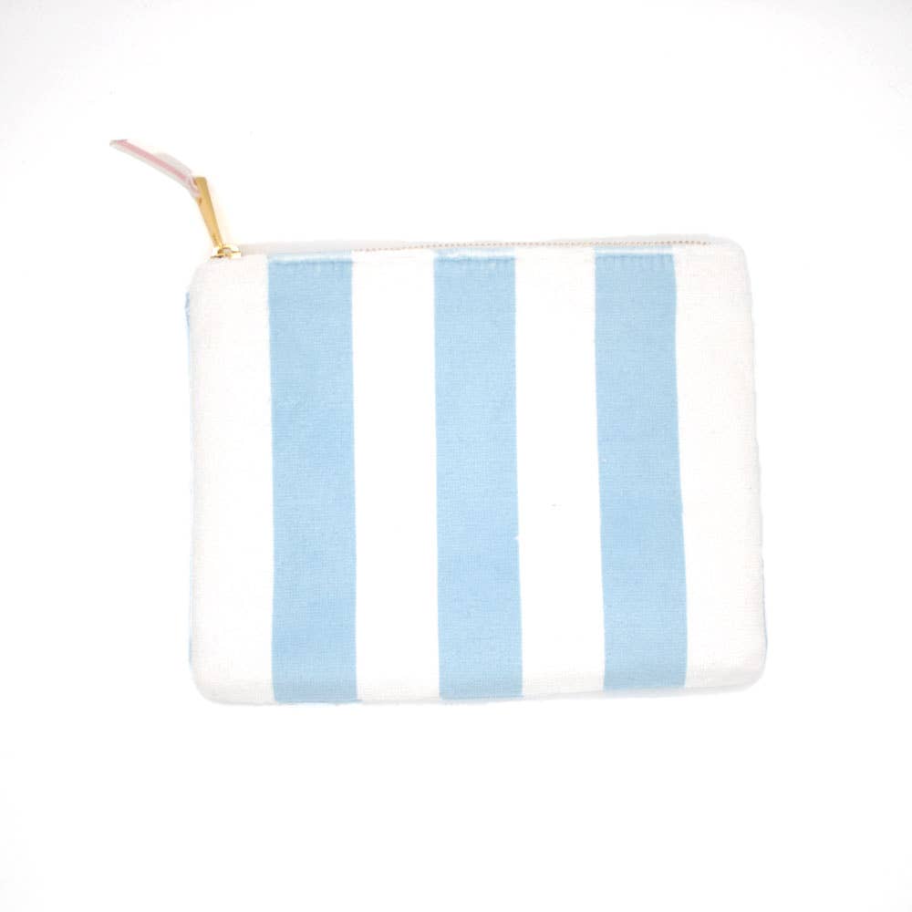Blue Stripe Terry Flat Pouch - Small