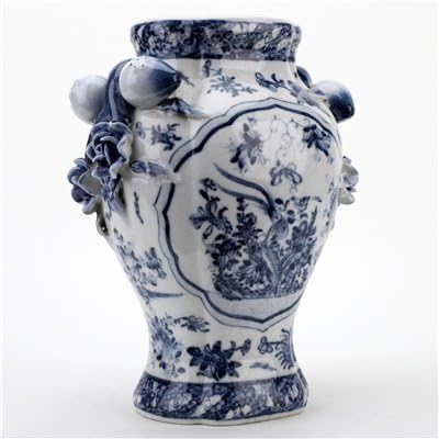 Blue & White Vase with Bird & Floral Motif