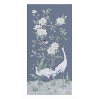 Cranes and Gardenias – Dark Blue Chinoiserie Canvas Wrap (Various Sizes)