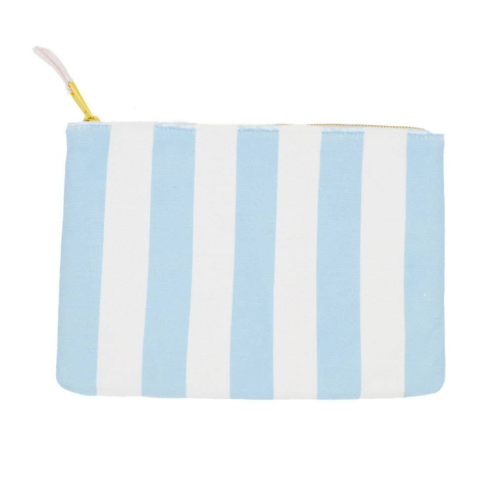 Blue Stripe Terry Flat Pouch - Large