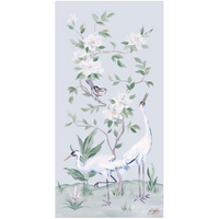 Cranes and Gardenias – Light Blue Chinoiserie Fine Art Paper Print (Various Sizes)