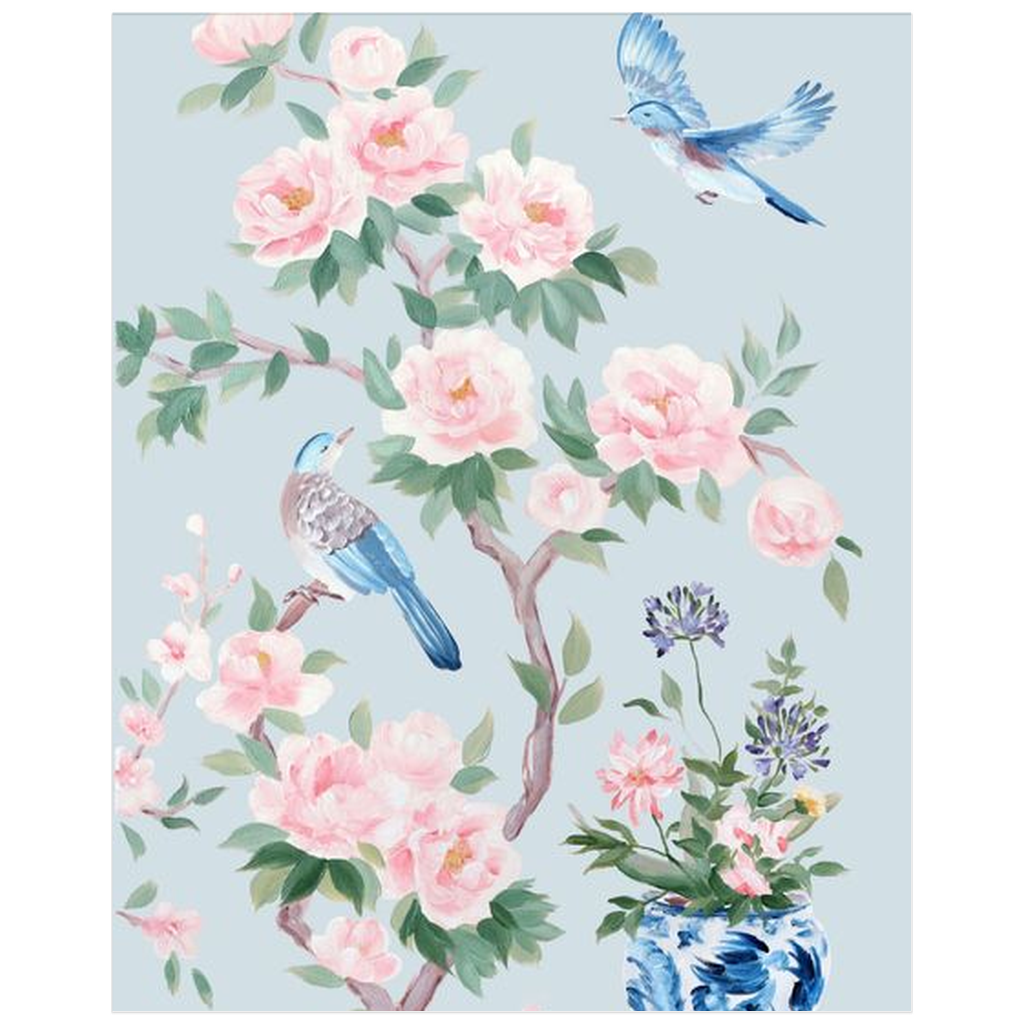 Two Birds (Detail from “June”) – Blue Chinoiserie Fine Art Print on Paper (Various Sizes)
