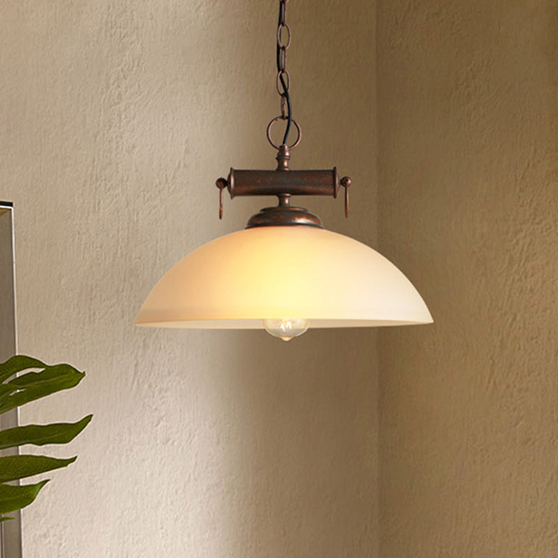 Retro Farmhouse Pendant Lamp White Glass Shade