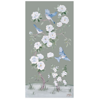 Bluebirds and Peonies – Green Chinoiserie Fine Art Paper Print (Various Sizes)