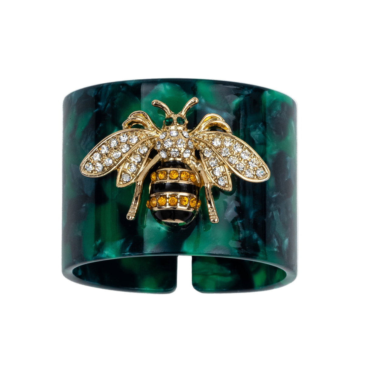 Stripey Bee Resin Napkin Rings – Green Tortoiseshell (Set of 4)